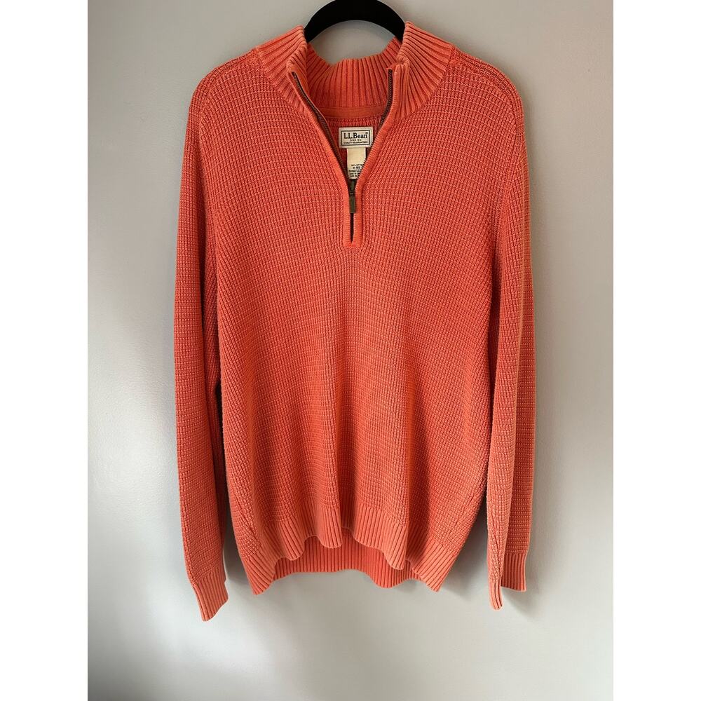 L.L. Bean 100% Cotton Waffle Knit Quarter Zip Sweater Medium
